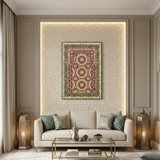 Modern living room with a decorative art on the wall, sofa, and coffee table.