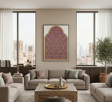 Living room with beige sofa, coffee table, and decorative wall art.